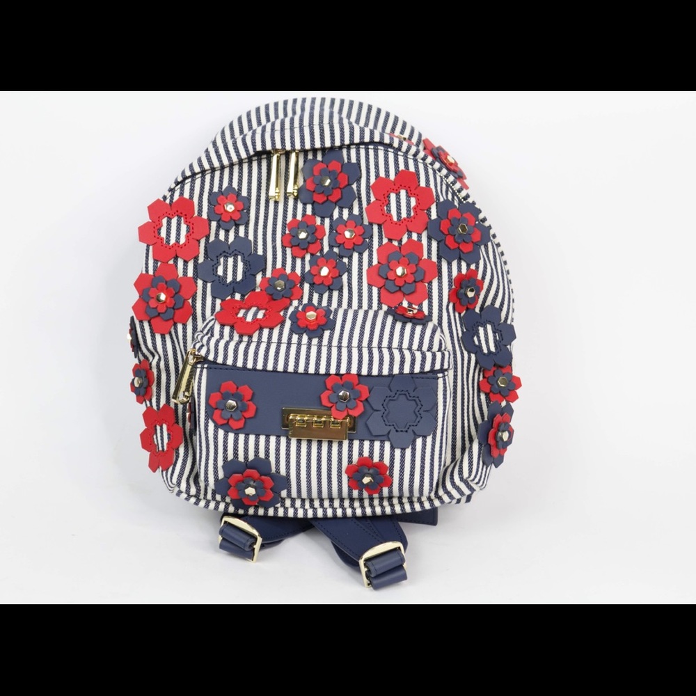 Zac Posen Striped Floral Appliqué Backpack EUC